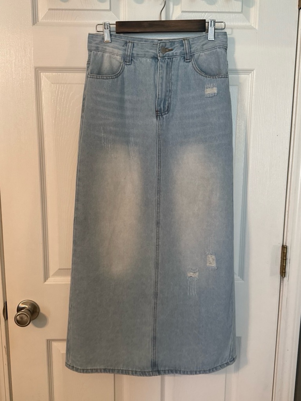 SHEIN Light Wash Denim Maxi Skirt